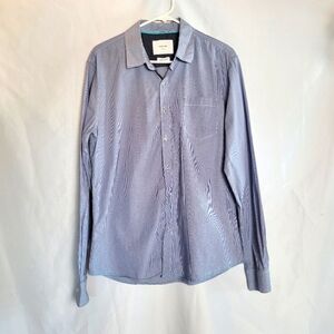 Passport Men's Size M Button Up Micro Stripe Shirt Blue